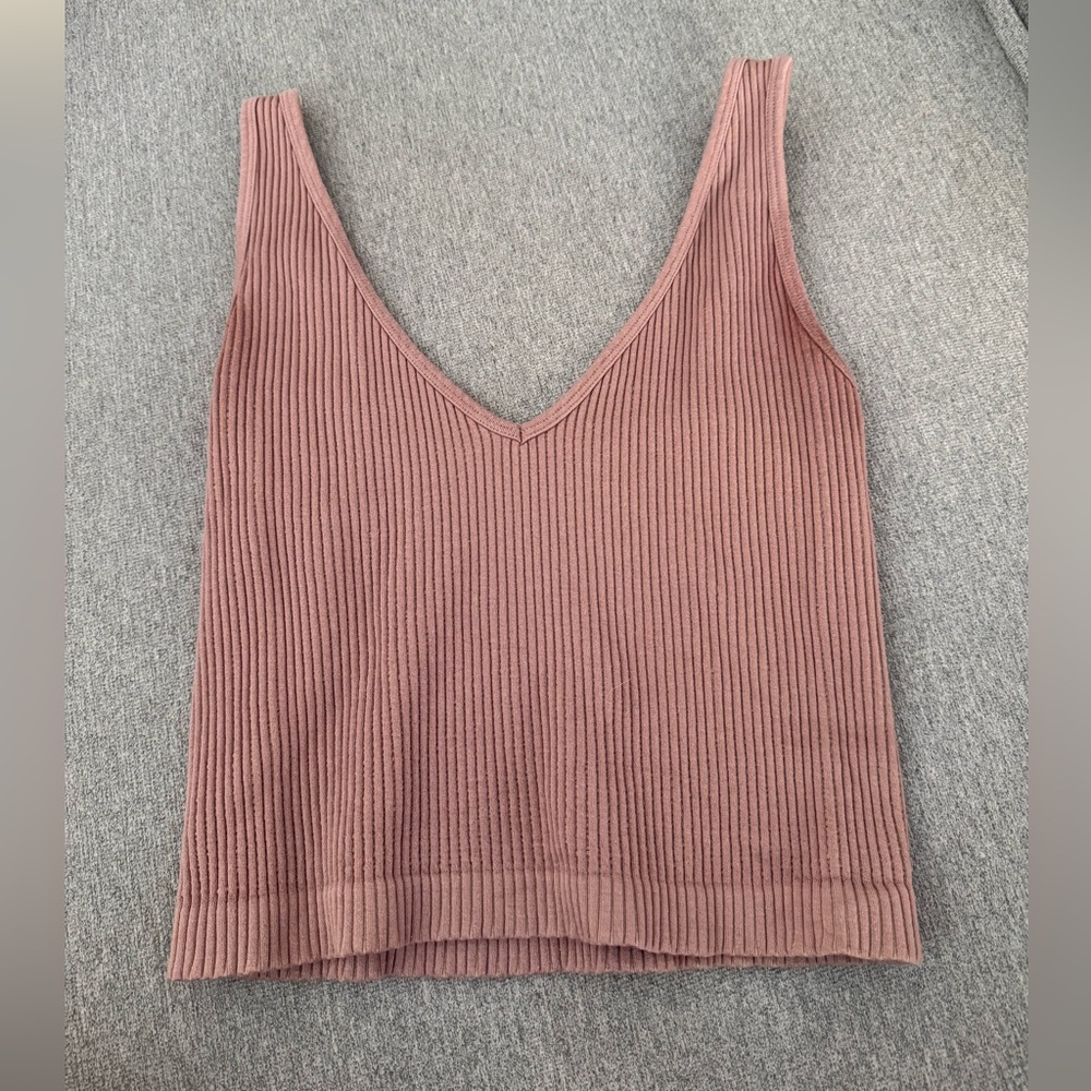 Free People Ribbed V-Neck Tank Top - Mauve